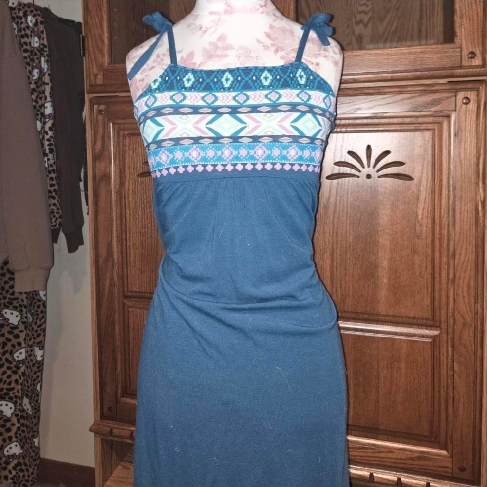 Derek Heart Teal and Pink Patterned Midi Dress